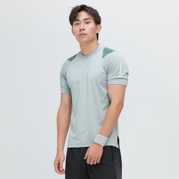 後背剪接網眼緹花上衣(男)-冰藻綠