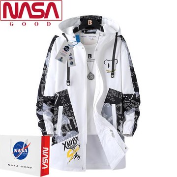 NASA聯名春秋中長款薄款夾克男青少年中學生外套男潮牌美式風衣男