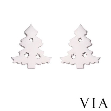 【VIA】節日系列 可愛聖誕樹造型白鋼耳釘 造型耳釘 鋼色