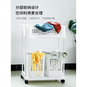 -日本進口ASVEL 洗衣籃雙層帶滑輪臟衣籃家用塑料衣服日式收納筐