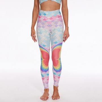 【SILVERWIND】彩虹流心繫列幻彩蝶翼印花高腰外穿健身瑜伽緊身褲