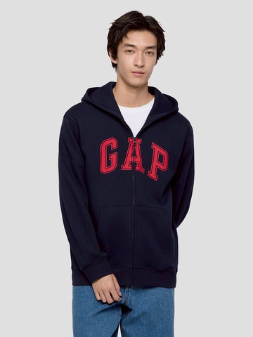 男裝 Logo印花刷毛連帽外套-海軍藍