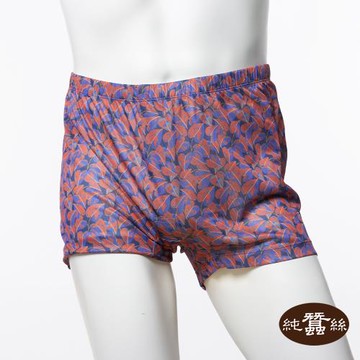 【岱妮蠶絲】透氣舒適蠶絲鳳眼男高腰平口四角內褲-VMA5BA01JJ(桔藍葉紋)