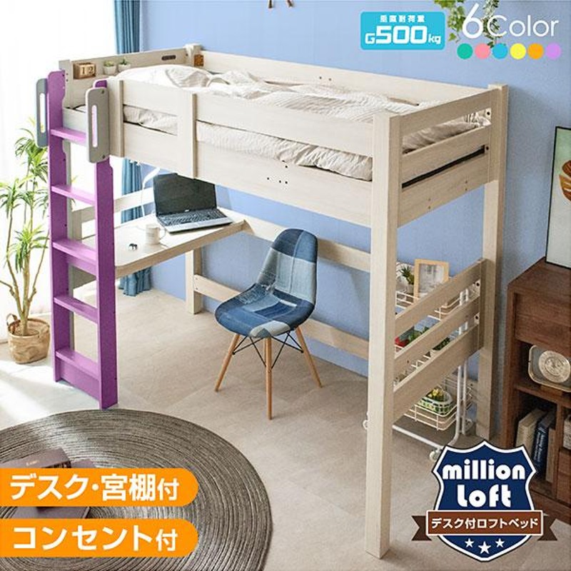 ロフトベッド(コンセント2口)白色 ロフトベット ハイタイプ ミドル 