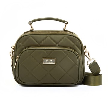 FOCUS菱格輕量防潑水真皮拼接尼龍包/手提/斜背/保齡球包-【共3色F7660】