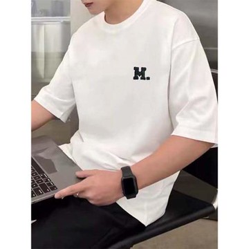 夏季重磅短袖T恤男潮牌寬松休閑圓領字母刺繡簡約百搭打底衫體恤