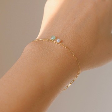 手鍊 綠玉髓 珍珠  - 營火晚會 -