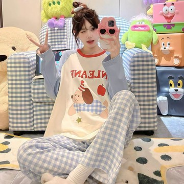 DUYI~夢詩 睡衣女春秋季長袖兩件套可愛女士學生家居服套裝