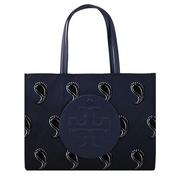 TORY BURCH 178286 佩斯理紋尼龍皮飾小號肩背托特包.深藍