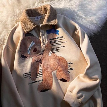 港風polo衫炸街衛衣女韓版ins潮寬松慵懶風加絨加厚復古chic外套