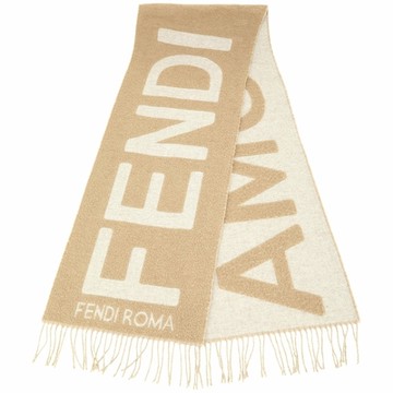 FENDI 芬迪 字母拼色羊駝毛混紡流蘇圍巾 披巾(卡其色)