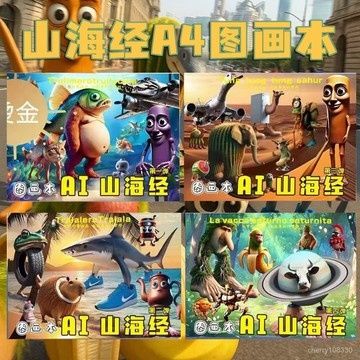 【臺灣-出貨】  AI山海經圖畵本國外山海經A4加厚畵畵美術兒童圖畵大號空白貼紙本 OKFG