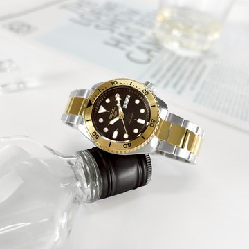SEIKO 精工 / SRPK24 / 5 Sports 機械錶 星期日期 防水100米 日本製造 棕x鍍金 42mm