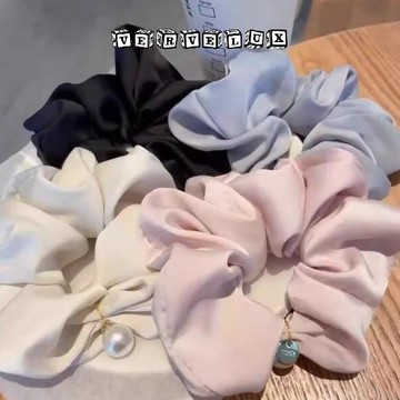 两件9.9折🔥臺灣出貨🔥可開發票✅高級感純色緞面仿珍珠大腸髮圈2026新款女慵懶風扎低馬尾繩髮飾品