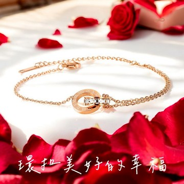 🧡快速出貨『限時免費刻字』【OCTOBER 16Th】鈦鋼鍍玫瑰金雙環羅馬數字手鍊＃CRY1140 開運 生日禮物 閨蜜禮物 情人節禮物 女友禮物 交換禮物 純銀手鍊 客製化禮物