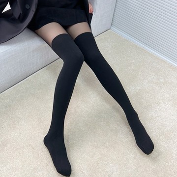 JK女孩假拼接膝上襪 美腿絲襪 高筒襪 學生襪 性感絲襪 大腿絲襪 黑色絲襪