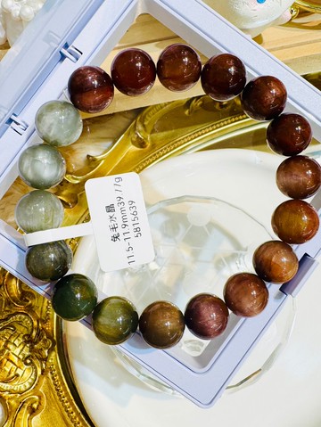 小資本秋冬色兔毛水晶11.5-11.9mm39.77g正向積極防負面帶灰兔毛