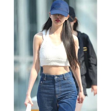 清貨撿漏 小眾新張元英掛脖編織針織吊帶背心女辣妹露腰上衣夏