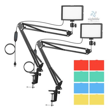 桌面 USB 視頻會議照明套件,帶 2 * LED 視頻燈 3200K-5600K 可調光 + 2 * 桌面安裝金屬燈架
