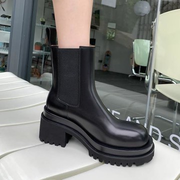 阿寶家 粗跟厚底切爾西靴女秋冬新款增高顯瘦煙筒靴英倫真皮短靴