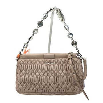 miu miu粉色羊皮壓紋銀鍊肩揹包