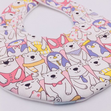 北極熊企鵝好朋友排排站粉色系圍兜 二重紗 口水巾 設計款 彌月禮