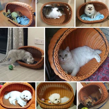 藤編貓窩貓屋貓床夏季仿藤條半封閉狗窩泰迪博美可拆洗寵物用品