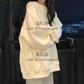 大學T純色無帽加絨加厚衛衣女秋冬oversize外套韓版潮慵懶上衣【步行者戶外生活館】