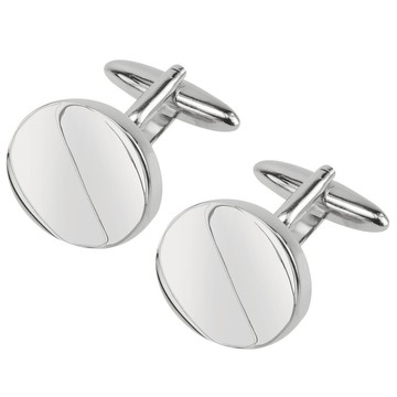 銀色橢圓形折面袖扣