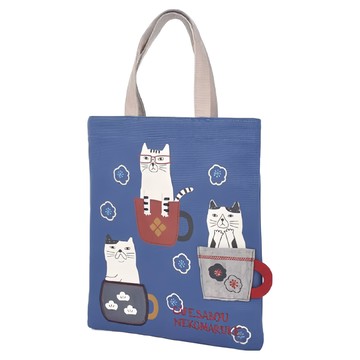 kUSUgURU JAPAN 日本眼鏡貓 NEKOZAWA貓澤系列 日式和柄雜誌包  經典款 藍色  28cm x 25cm