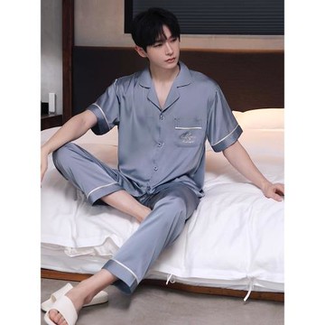 樂姿夢睡衣男士春夏季冰絲短袖長褲2026年新款薄款絲綢家居服套裝