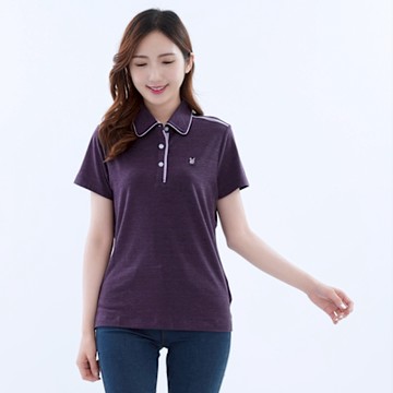 【遊遍天下】女款格紋領抗UV 機能POLO衫GS1014灰紫
