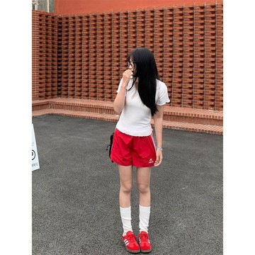 夏季新品 短褲 女生短褲 休閒褲 短褲女 寬鬆短褲 美式復古條紋拼接運動短褲女2026高腰顯瘦百搭休閒寬鬆闊腿褲