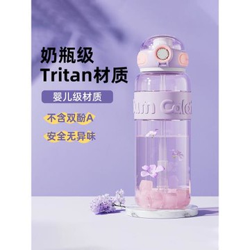 Tritan運動水杯2024新款女男學生兒童塑料杯夏季高顏值便攜雙飲杯