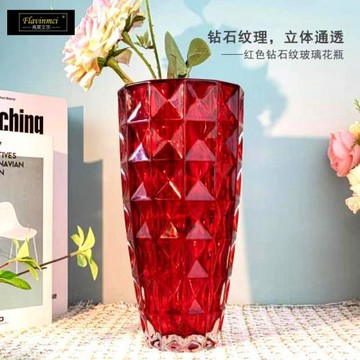 批發紅色玻璃花瓶加厚個性插花水培富貴竹鮮花擺件家用客廳花瓶