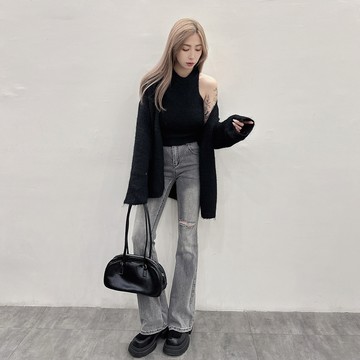 削肩背心/外罩兩件套-黑【KT24557】