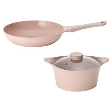 NEOFLAM 台灣公司貨 BELA PINK系列 鑄造鍋具2件組  蜜桃雪酪  雙耳湯鍋 + 平底鍋  1套