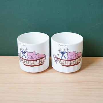 Chuan kuo全國瓷器茶杯 簡約風格 貓咪杯插畫 茶杯 一對
