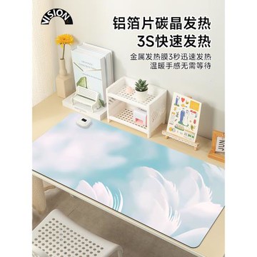 油畫風加熱鼠標墊超大發熱暖桌墊辦公室墊子桌面電腦鍵盤電熱板暖手桌墊