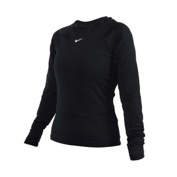 NIKE 女長袖緊身圓領T恤-DRI-FIT 休閒 上衣 慢跑 FV7846-010 黑白