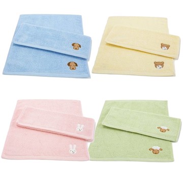 [台灣興隆毛巾] 素色繡花方巾 6入混色