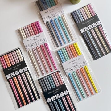 網紅馬卡龍八角筷日式壽司筷五雙裝尖頭時尚彩色合金筷家用餐筷子