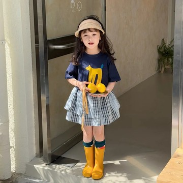 女童韓版時髦多巴胺卡通短袖T恤夏裝新款兒童圓領百搭上衣潮  女童上衣 短袖T恤 中小童上衣 韓版 夏天衣服 打底衫