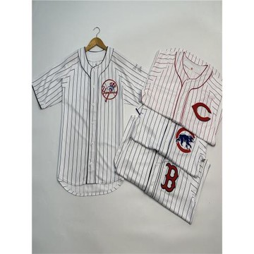 福利款 美職棒球男士條紋棒球開衫 萬針刺繡隊標LOGO 插肩袖大碼T