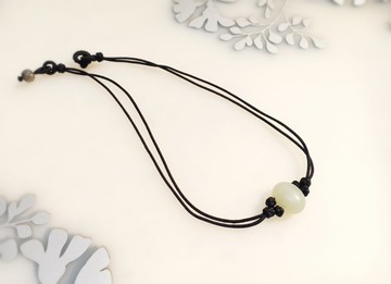 白玉珠 手工編結項鍊 – 老玉石 – 純設計SD-074