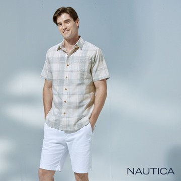 Nautica 男裝 淡雅格調棉質短袖襯衫-米色
