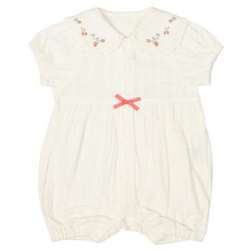 akachan honpo - 短袖兔裝 平織-草莓-米白色