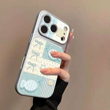 小魚藍圖案適用蘋果17手機殼小羊皮蘋果16保護套15新14外殼13/12