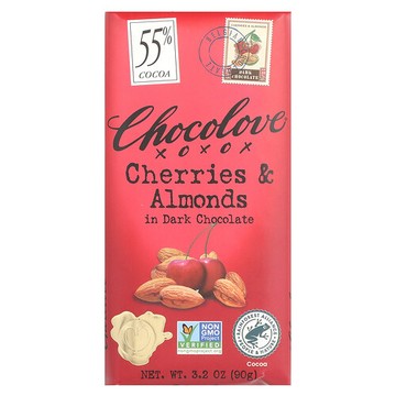 Chocolove, 櫻桃和杏仁夾心黑巧克力，55% 可可，3.2 盎司（90 克）