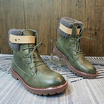冬季真皮羊毛一體馬丁靴 新款中筒靴方跟女靴子復古色靴子C25-12